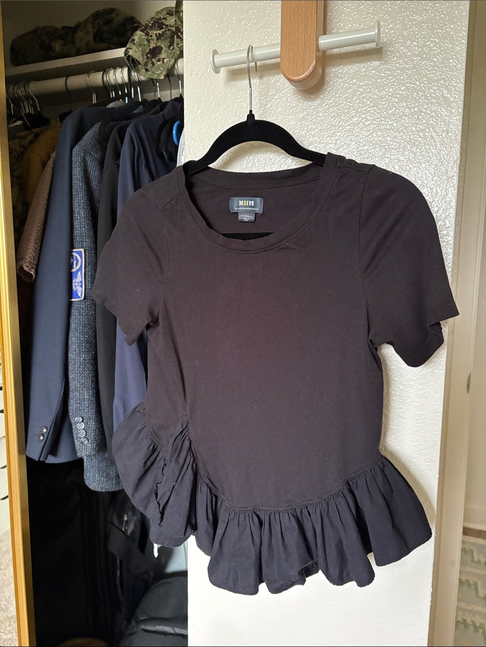 Maeve Black Short Sleeve Peplum Top - Picture 2 of 2